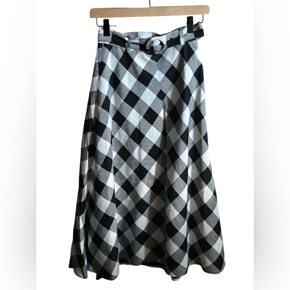 Kate SpadeBlack & White Linen Blend Plaid A-Line SkirtSize 0 NWOT